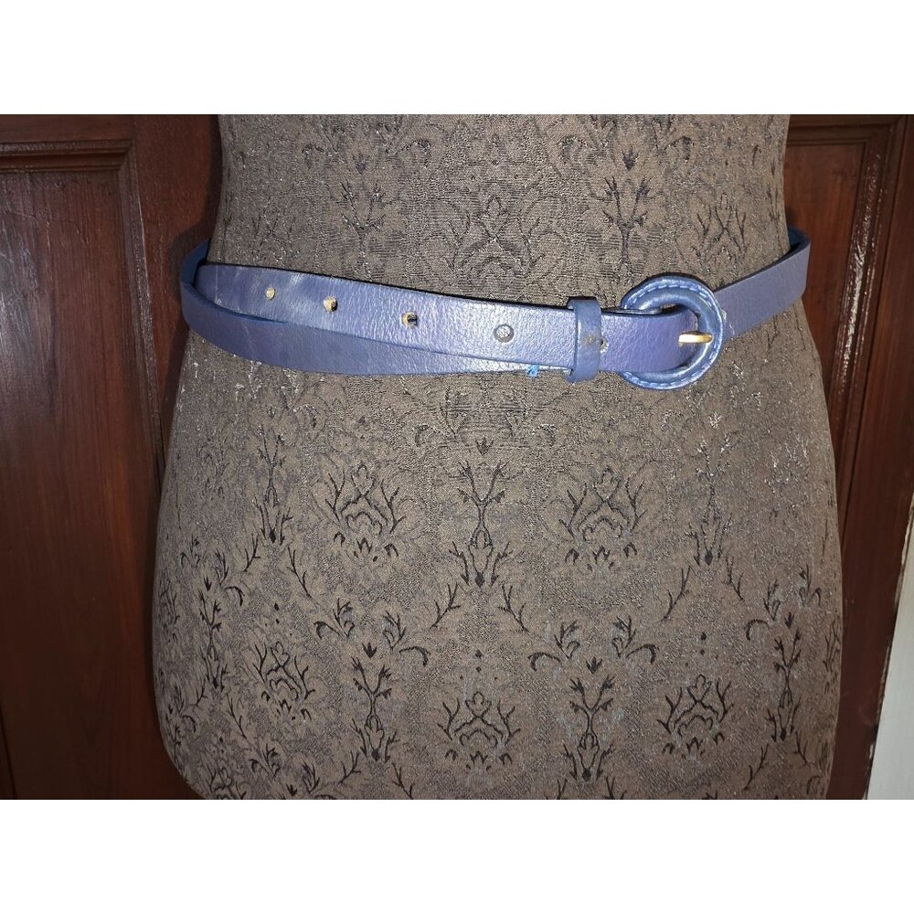 J. Crew Womens Italian Leather Blue Belt With Round Buckle